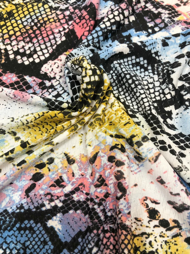 Colorful Snake Print Bulgari Polyester Spandex Fabric - Blue, Purple