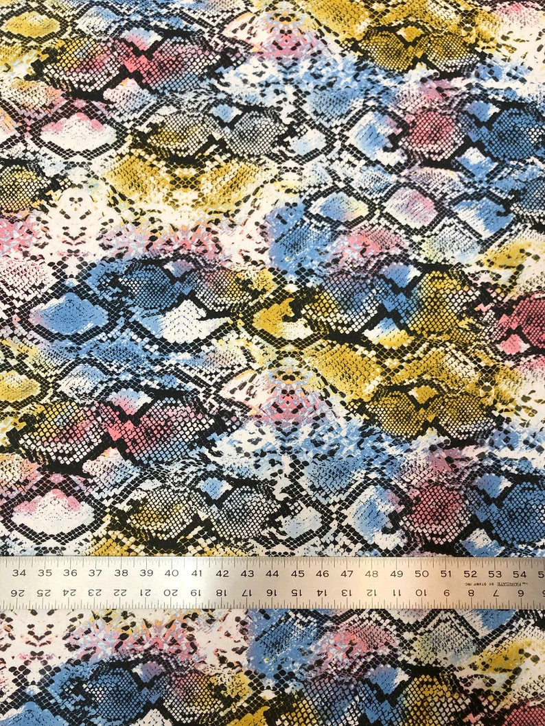 Colorful Snake Print Bulgari Polyester Spandex Fabric - Blue, Purple