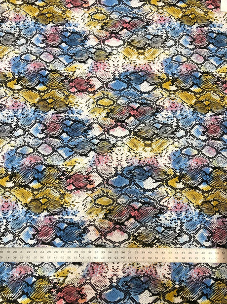 Colorful Snake Print Bulgari Polyester Spandex Fabric - Blue, Purple