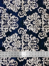 Polyester Crushed Velvet Fabric - Silver Foil Big Damask, 58-60" Width