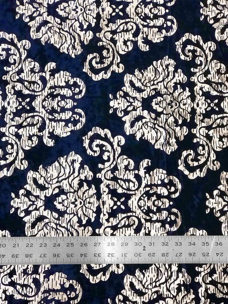 Polyester Crushed Velvet Fabric - Silver Foil Big Damask, 58-60" Width