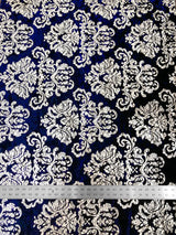 Polyester Crushed Velvet Fabric - Silver Foil Big Damask, 58-60" Width