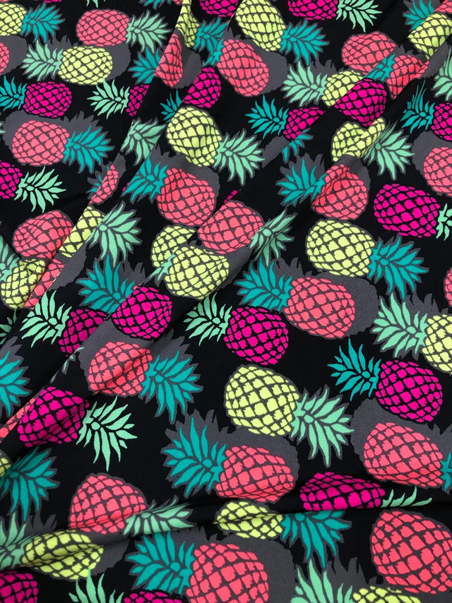 Nylon Spandex Fabric - Medium Weight Neon Pineapples Design, 57-58" Width