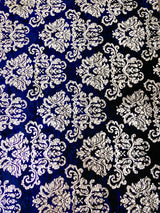 Polyester Crushed Velvet Fabric - Silver Foil Big Damask, 58-60" Width
