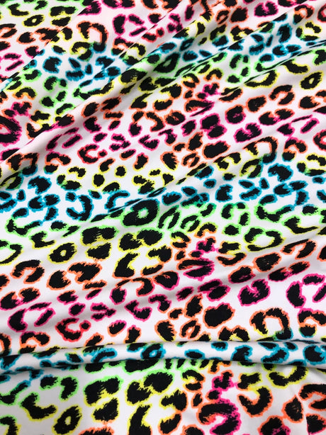 Nylon Spandex Fabric - Neon Rainbow Leopard Print, 57-58" Width