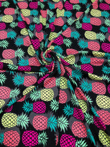 Nylon Spandex Fabric - Medium Weight Neon Pineapples Design, 57-58" Width