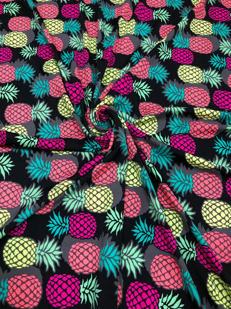 Nylon Spandex Fabric - Medium Weight Neon Pineapples Design, 57-58" Width