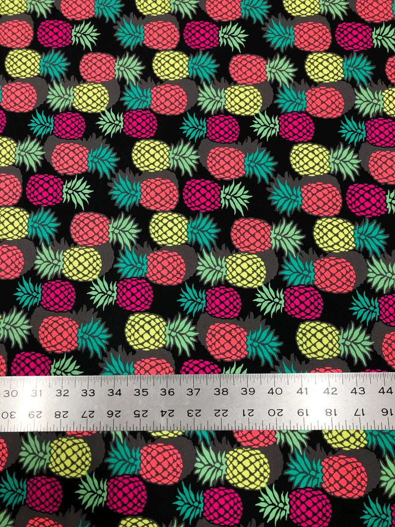 Nylon Spandex Fabric - Medium Weight Neon Pineapples Design, 57-58" Width