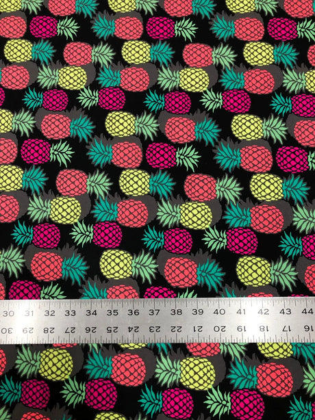 Nylon Spandex Fabric - Medium Weight Neon Pineapples Design, 57-58" Width