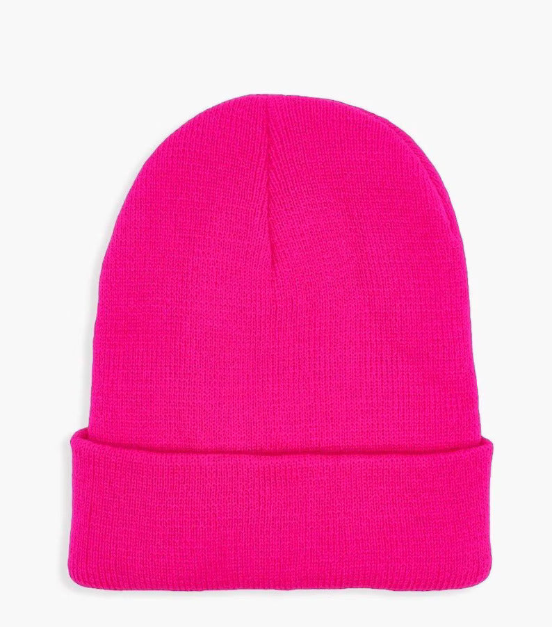 Beanies 100 Percent Acrylic Fabric - Neon Hot Pink, 3-Inch Folding Cuff (1 Piece)