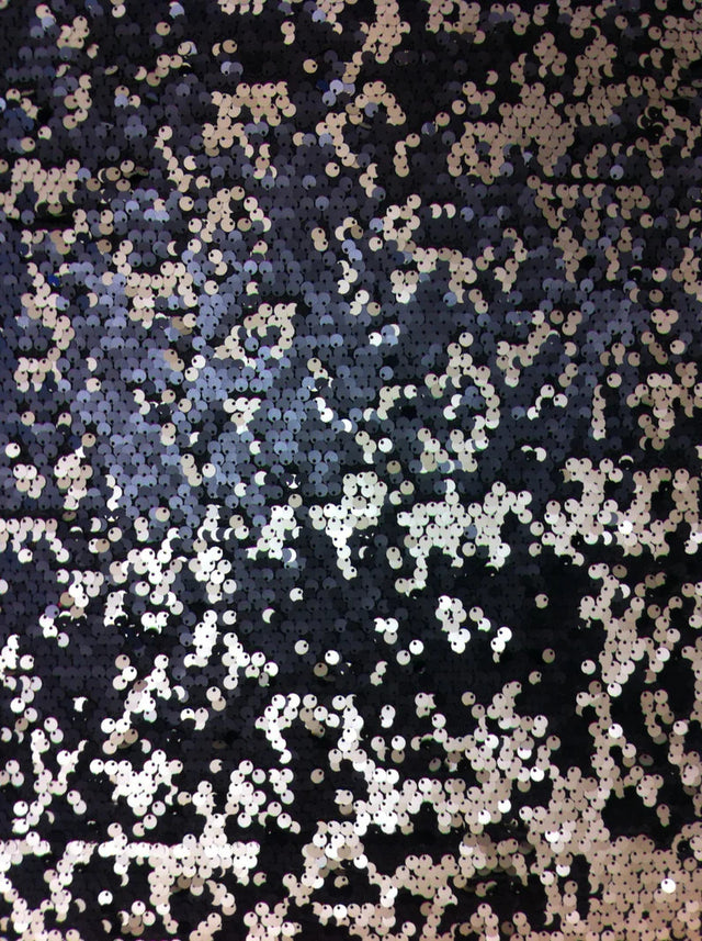 6Mm Matte Black Ivory Reversible Sequins Polyester Mesh Fabric - Sheer Black, 6Mm Sequins, 48" Width