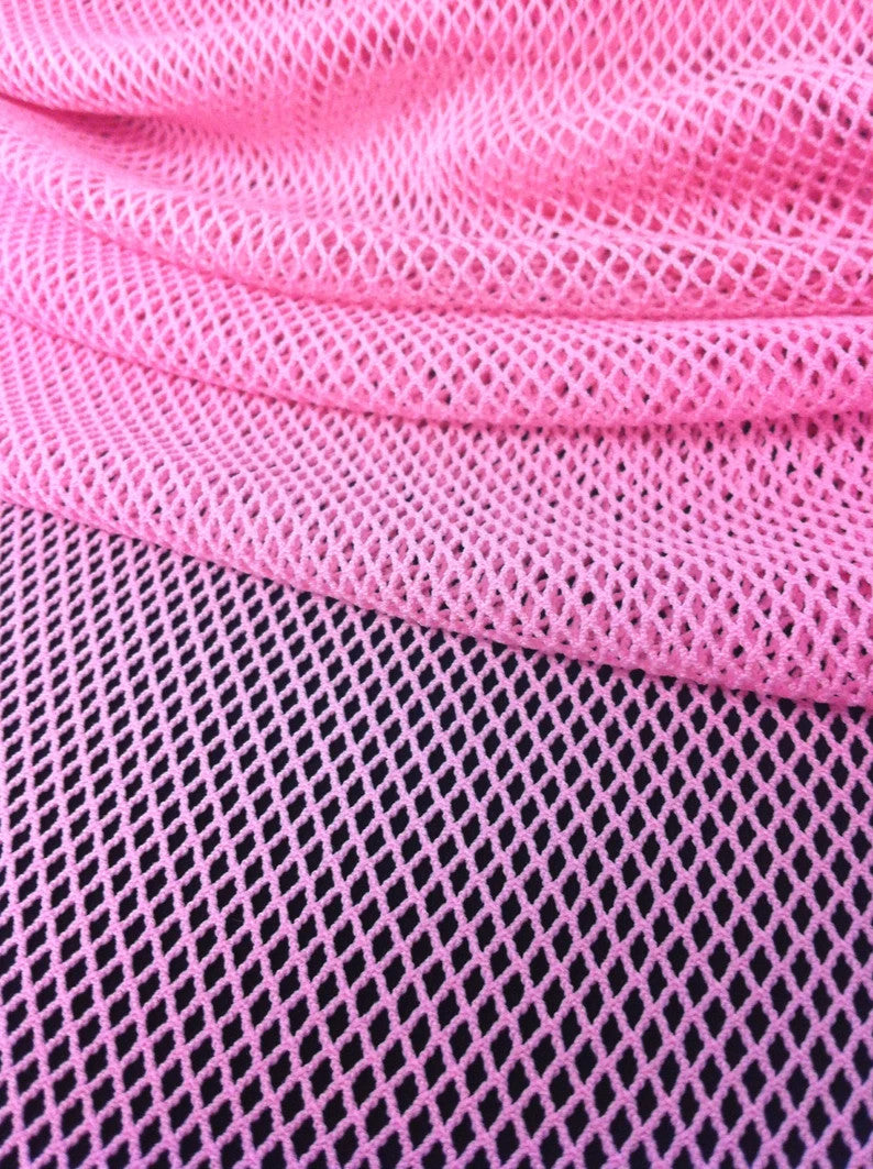 Pink Big Hole Fishnet Mesh Stretch See-Through Nylon Net Fabric - Pink See-Through Fishnet, 58" - 60" Width