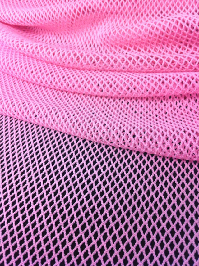 Pink Big Hole Fishnet Mesh Stretch See-Through Nylon Net Fabric - Pink See-Through Fishnet, 58" - 60" Width
