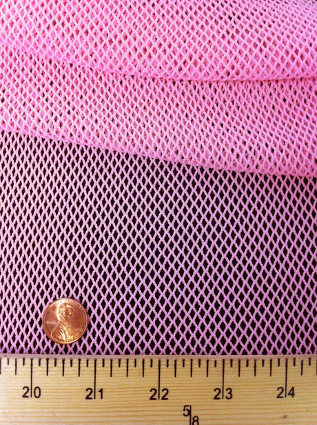 Pink Big Hole Fishnet Mesh Stretch See-Through Nylon Net Fabric - Pink See-Through Fishnet, 58" - 60" Width