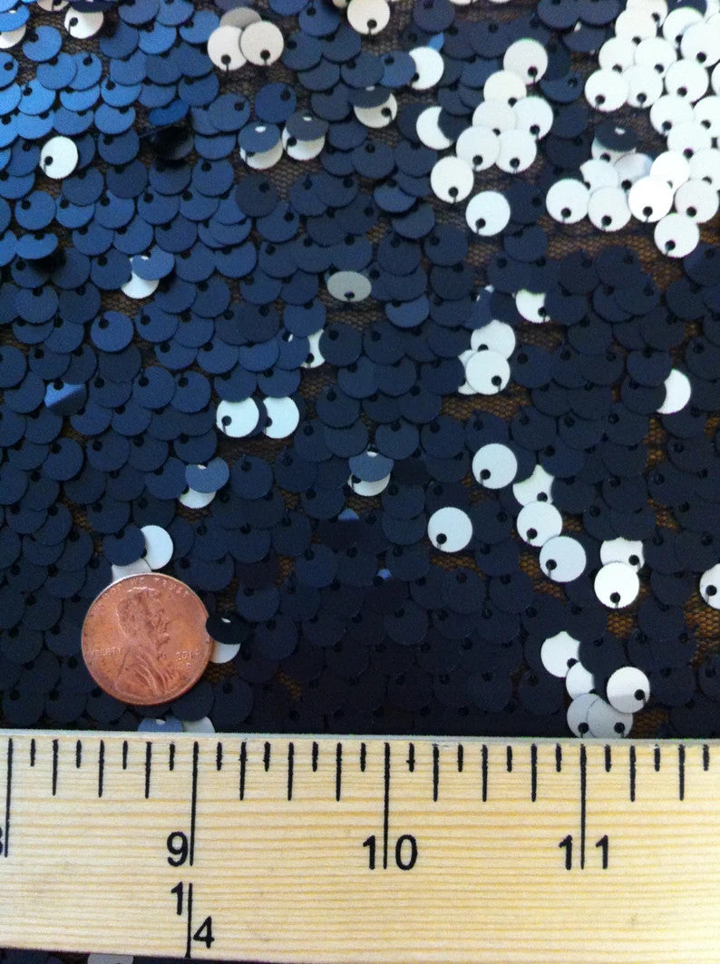 6Mm Matte Black Ivory Reversible Sequins Polyester Mesh Fabric - Sheer Black, 6Mm Sequins, 48" Width