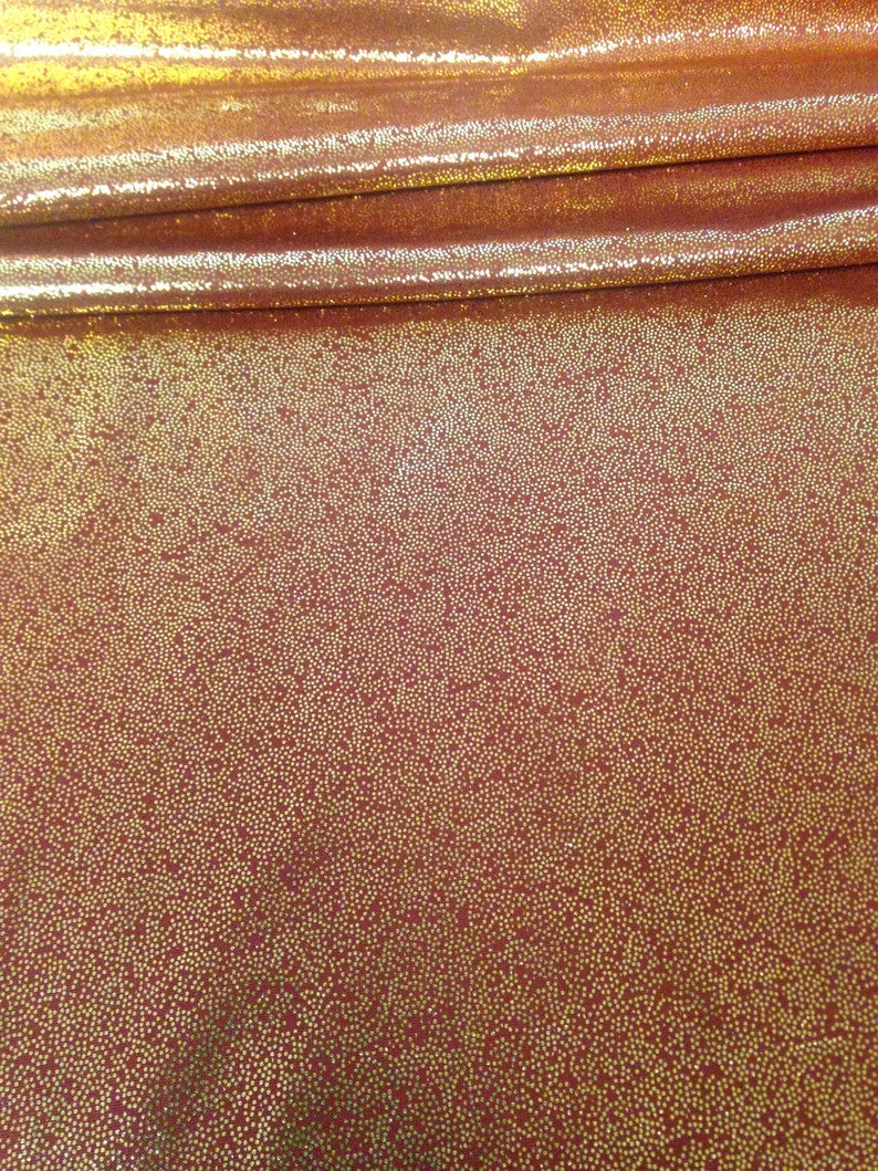 Gold Metallic Foil Micro Sparkle Dots On Rust Polyester Spandex Fabric - Rust With Gold Metallic Foil Micro Sparkle Dots, 58"-60" Width
