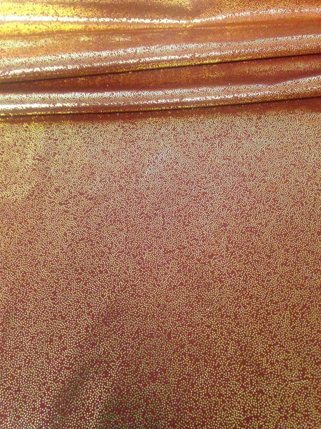 Gold Metallic Foil Micro Sparkle Dots On Rust Polyester Spandex Fabric - Rust With Gold Metallic Foil Micro Sparkle Dots, 58"-60" Width