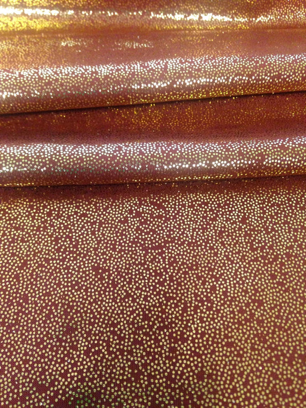Gold Metallic Foil Micro Sparkle Dots On Rust Polyester Spandex Fabric - Rust With Gold Metallic Foil Micro Sparkle Dots, 58"-60" Width