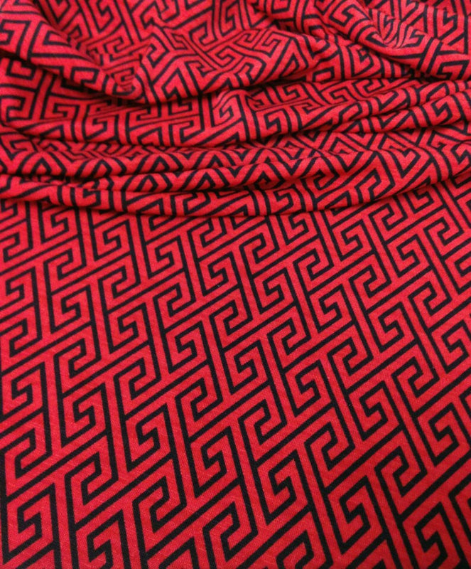 Diamond Geometric Interlocking Pattern Stretch Bulgari Jersey Polyester Spandex Fabric - Black, White Diamond Geometric Pattern, 58"-60" Width