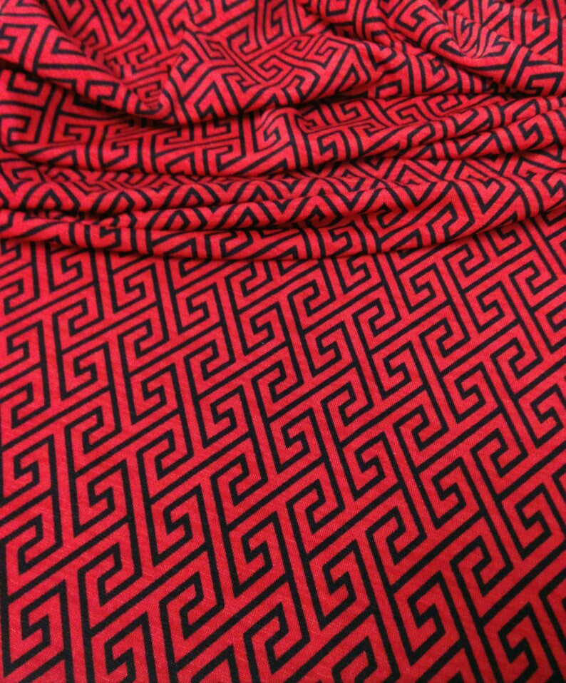 Diamond Geometric Interlocking Pattern Stretch Bulgari Jersey Polyester Spandex Fabric - Black, White Diamond Geometric Pattern, 58"-60" Width