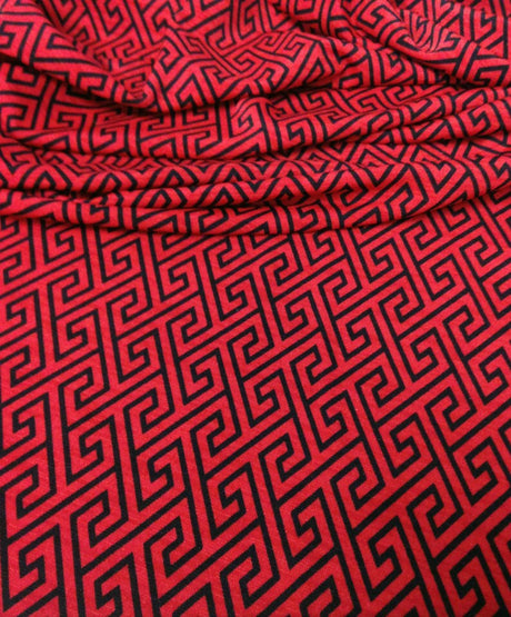 Diamond Geometric Interlocking Pattern Stretch Bulgari Jersey Polyester Spandex Fabric - Black, White Diamond Geometric Pattern, 58"-60" Width