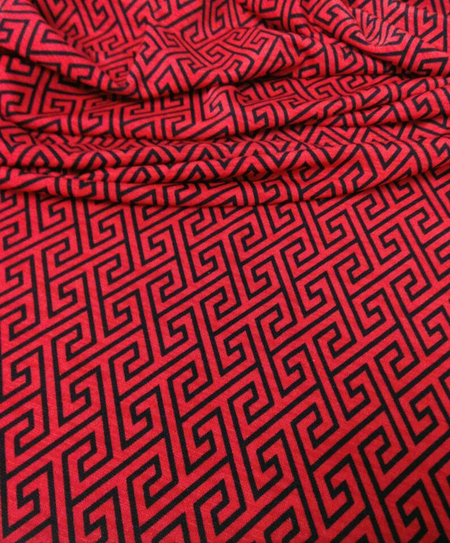Diamond Geometric Interlocking Pattern Stretch Bulgari Jersey Polyester Spandex Fabric - Black, White Diamond Geometric Pattern, 58"-60" Width
