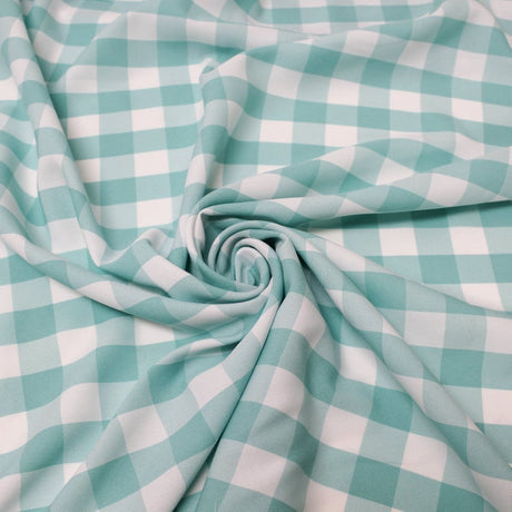 1″ inch Aqua White Checkered Gingham Polyester Poplin Fabric,
