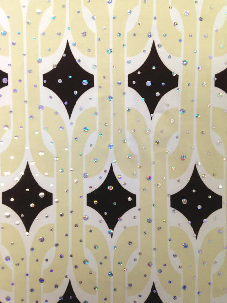 Retro Geometric Print Stretch Polyester Spandex Fabric - Silver Holographic Faux Sequins, 58" To 60" Width