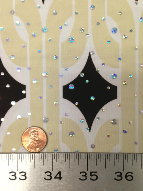 Retro Geometric Print Stretch Polyester Spandex Fabric - Silver Holographic Faux Sequins, 58" To 60" Width