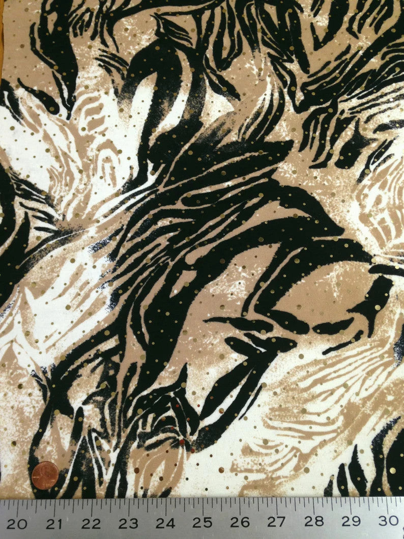 Animal Print W/ Shiny Gold Faux Sequins Ponte De Roma Polyester Spandex Fabric - Animal Print, Shiny Gold, 58"-60" Width