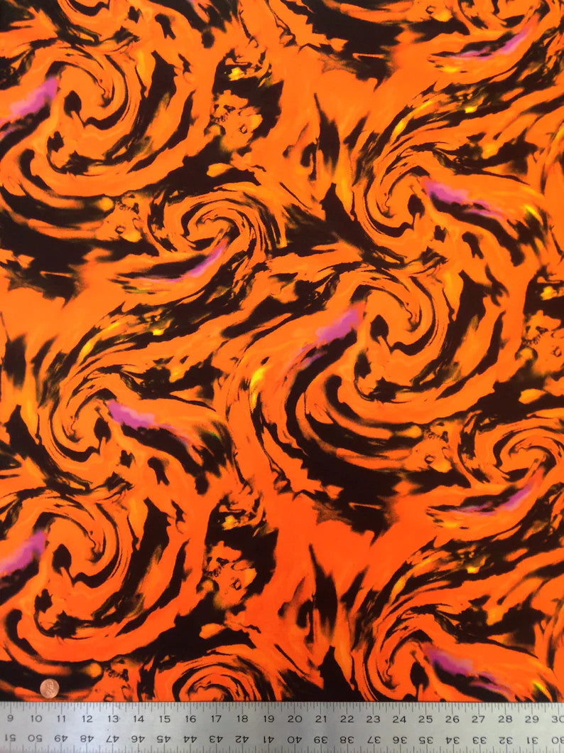 Fantastic Storm Swirl Polyester Spandex Fabric - Hot Pink, Orange Swirl Pattern, 58"-60" Width