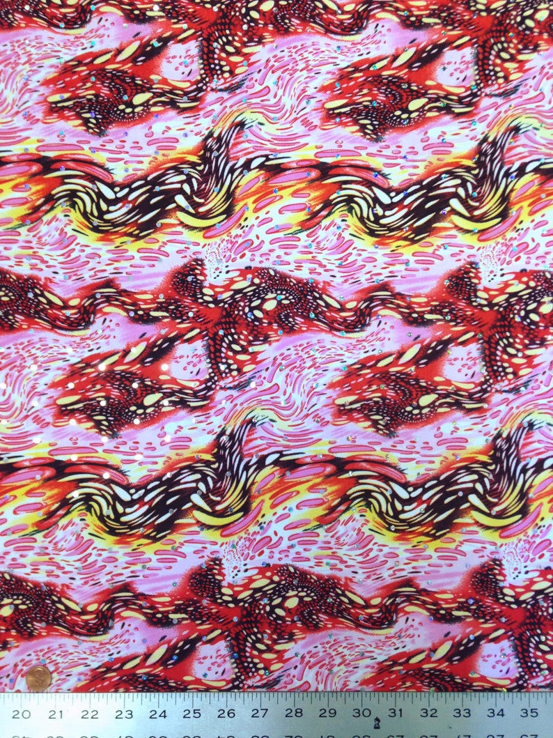 Bubble Swirl Pattern Polyester Spandex Fabric - Silver Holographic Faux Sequins, 58"-60" Width