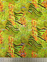Mixed Animal Print Polyester Spandex Fabric - Holographic Faux Sequins, Neon Lime, Neon Orange, Neon Fuchsia