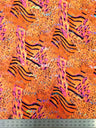 Mixed Animal Print Polyester Spandex Fabric - Holographic Faux Sequins, Neon Lime, Neon Orange, Neon Fuchsia