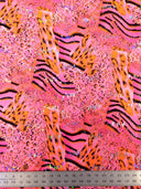 Mixed Animal Print Polyester Spandex Fabric - Holographic Faux Sequins, Neon Lime, Neon Orange, Neon Fuchsia
