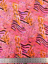 Mixed Animal Print Polyester Spandex Fabric - Holographic Faux Sequins, Neon Lime, Neon Orange, Neon Fuchsia