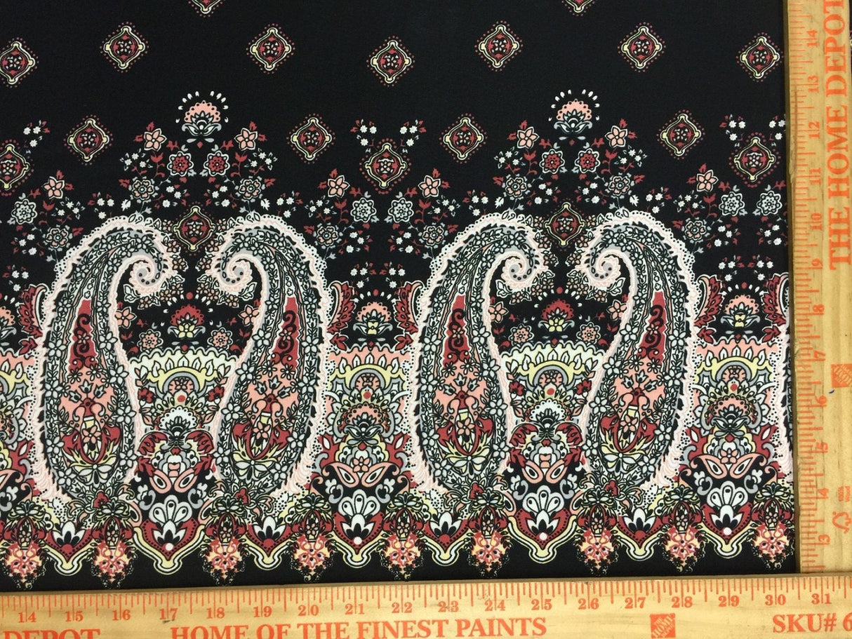 Rayon Challis Black Pink Paisley