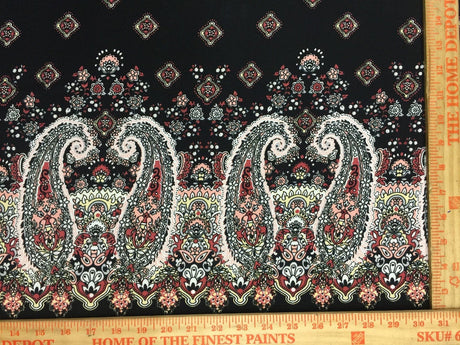 Rayon Challis Black Pink Paisley
