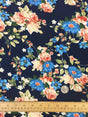 Polyester Crepe Stretch Navy Peach Floral Fabric