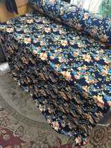 Polyester Crepe Stretch Navy Peach Floral Fabric