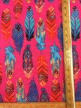 Stretch Rayon Feather Print Fabric Pink Fuchsia