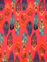 Stretch Rayon Feather Print Fabric Pink Fuchsia