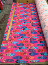 Stretch Rayon Feather Print Fabric Pink Fuchsia