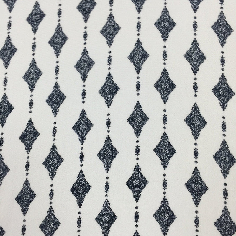 Polyester Spandex Crepe Fabric in White Navy