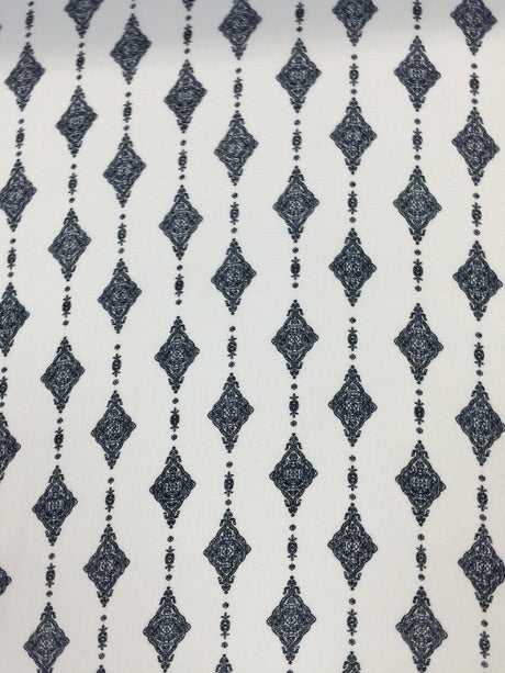 Polyester Spandex Crepe Fabric in White Navy