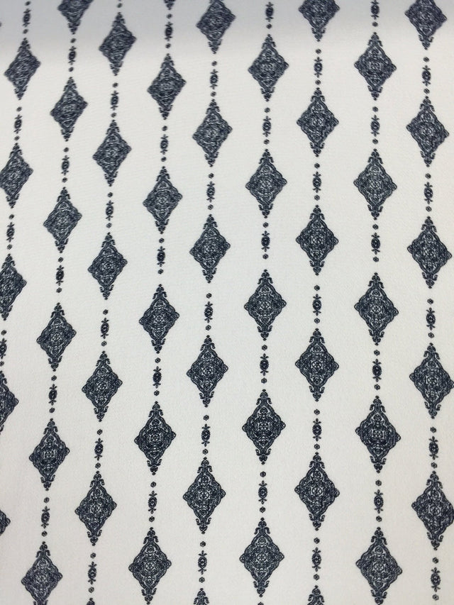 Polyester Spandex Crepe Fabric in White Navy
