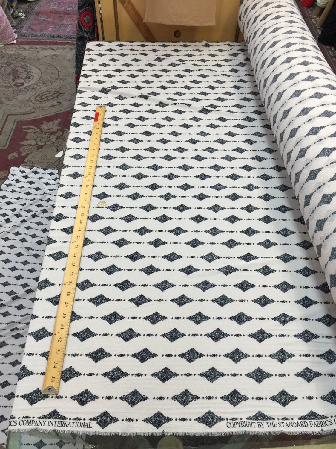 Polyester Spandex Crepe Fabric in White Navy