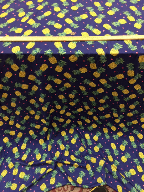 Rayon Double Weight Pineapple Print Navy Blue