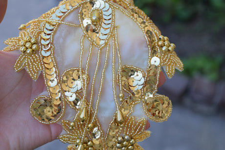Beaded Sequined Neck Applique Gold