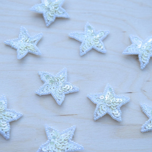 Star Patch White Sequin Beaded 0.75"